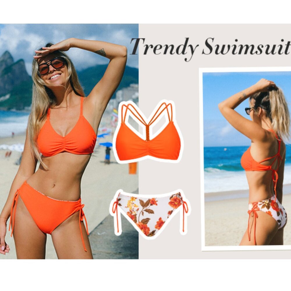 CUPSHE Women's 2 Piece Bikini Set Back Braided Straps with Reversible Bottom